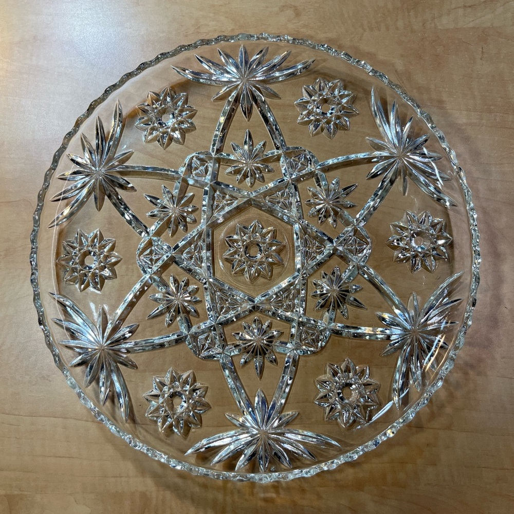 VTG Early American Prescut CRYSTAL Anchor Hocking 13”  MCM Platter Serving Tray